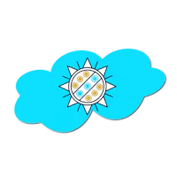 a blue cloud with a sun on it